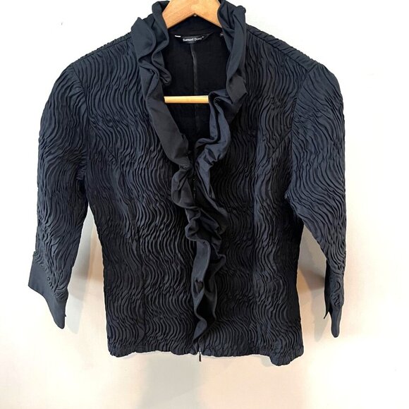 Samuel Dong Womens‎ Black Textured Ruffle Jacket Medium - Picture 1 of 4